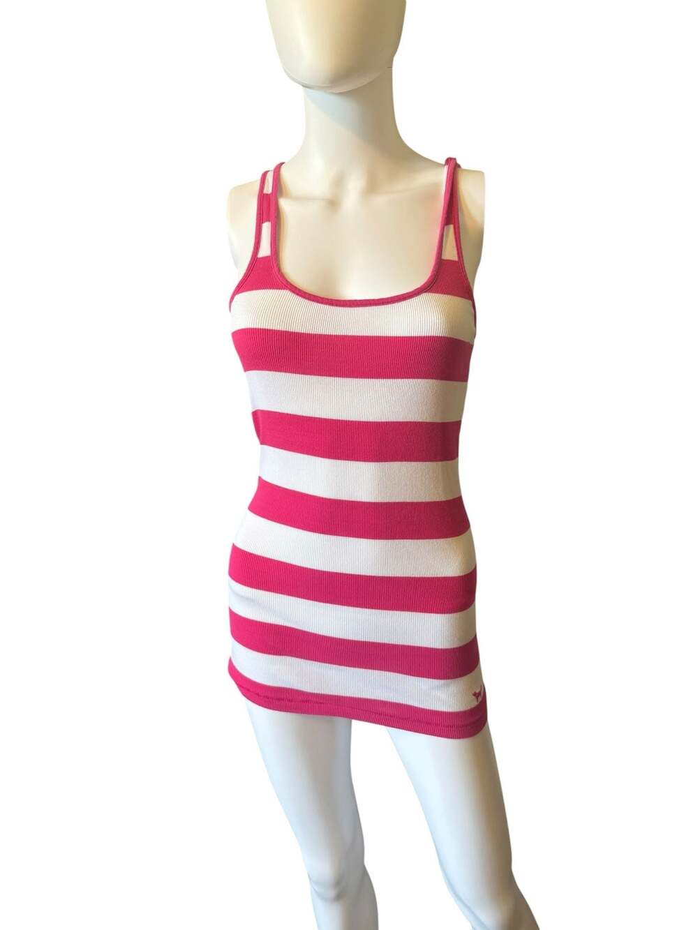 Victoria's Secret PINK Hot Pink and White Striped Ribbed Tank Top